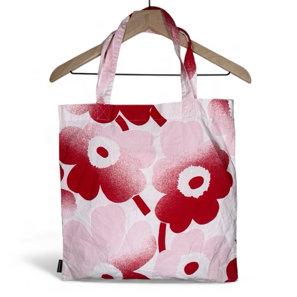 Marimekko‎ Pink Red Floral Cotton Tote Bag 16x16 inch